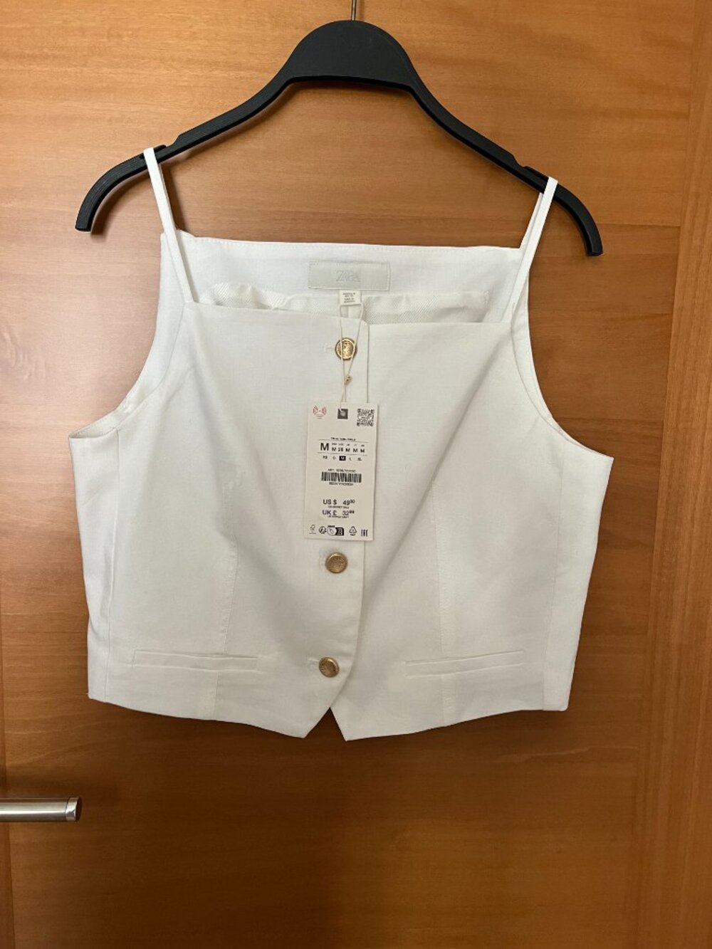 Zara Strappy Linen Blend Crop Vest in White Med NWT - Picture 6 of 7